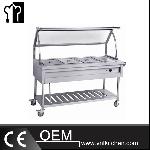 Electric 6 Pans Buffet Bain Marie Trolley With Glass Top