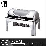 Oblong Single Pan Chafing Dish With Stainless Steel Legs & Show Window