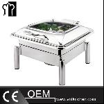 Genoa Range Rectangular Roll Top Chafing Dish With Glass Lid With Straight Legs