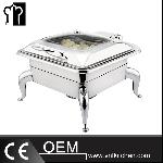 Genoa Range Rectangular Roll Top Chafing Dish With Glass Lid With Curve Legs