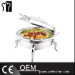 Heavy Duty Genoa Range Round Roll Top  Induction Chafer With Glass Lid And Frame