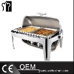 Stainless Steel Rectangular Roll Top Chafing Dish With 2 Food Pans