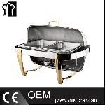 Titanium Plated Rectangular  Roll Top Chafing Dish Set With 2 Food Pans