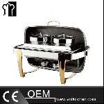 Titanium Plated Rectangular  Roll Top Chafing Dish Set With 2 Food Pans