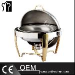 Stainless Steel Round  Roll Top Chafing Dish Set  With Titanium Plated Handle And Legs